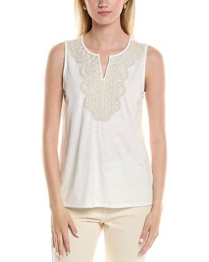Jones New York Embroidered Bib Tank - White