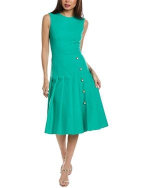 Oscar de la Renta Pleated Wool-Blend A-Line Dress - Green