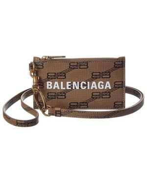 Balenciaga Cash Coated Canvas Card Case On Keyring - Brown