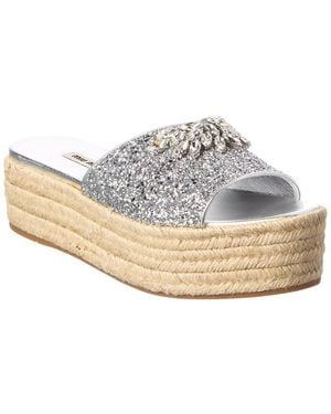 Miu Miu Glitter & Leather Sandal - White