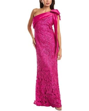Tadashi Shoji Lorne Embroidered Bow Shoulder Gown - Pink