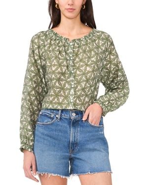 Vince Camuto Long Sleeve V-Neck Button Down Blouse - Blue