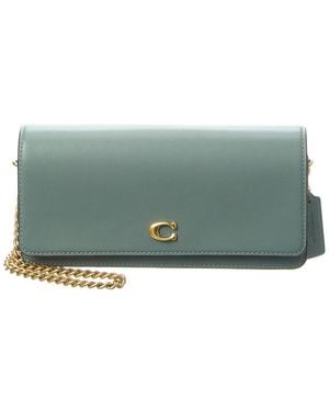 COACH Evie Leather Long Wallet With Chain - Green