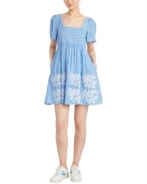 Draper James Dottie Babydoll Dress With Floral Embroidery - Blue