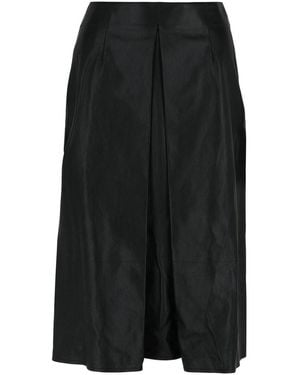 Ferragamo Pleated-Front Leather Midi Skirt - Black