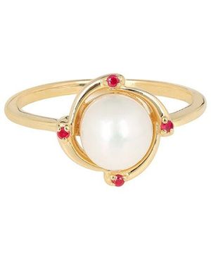 TIRAMISU 14K Plated 2.18 Ct. Tw. Pearl, Ruby & 7X7Mm Pearl Ring - White