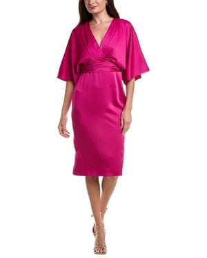 THEIA Kimono Satin Cocktail Dress - Red