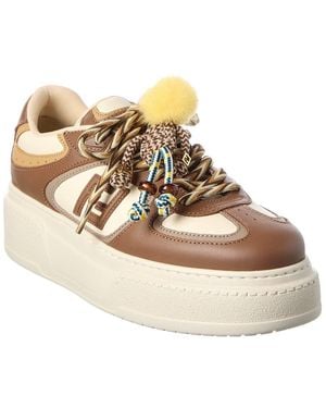 Fendi Match Leather Platform Trainer - Natural