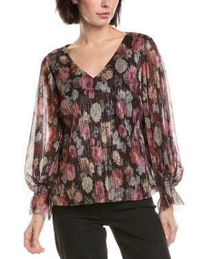 Vince Camuto V Neck Balloon Sleeve Blouse - Red