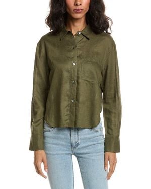 Theory Linen-Blend Boyfriend Shirt - Green