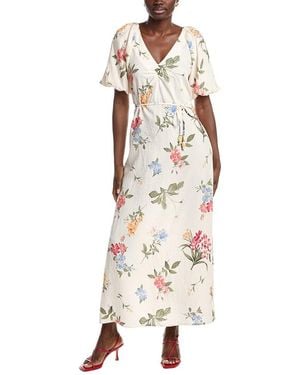 Ellen Tracy Crinkle Raglan Sleeve V-Neck Maxi Dress - White