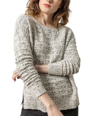 Lilla P Pointelle Boatneck Linen-Blend Sweater - Grey