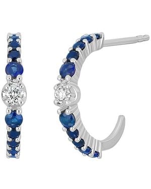 Bony Levy El Mar 18K 0.39 Ct. Tw. Diamond & 20 Sapphire Half Hoop Earrings - Blue