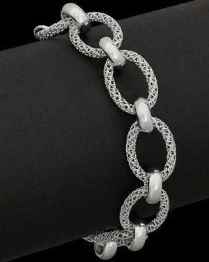 Italian Silver Mesh Oval Adjustable Link Bracelet - Black