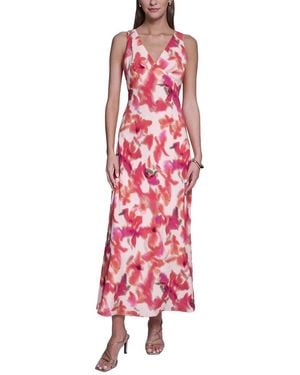 Halston Sleeveless V-Neck Midi Dress - Red