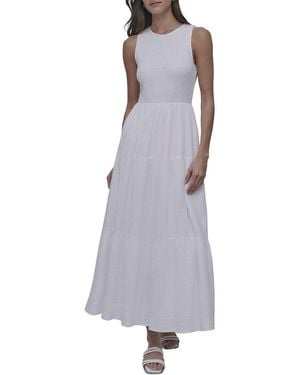 DKNY Tiered Smocked Bodice Dress - Purple