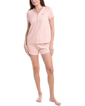 Tommy Hilfiger 2pc Jacquard Missy Henley Shirt & Short Set - Pink