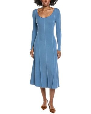 Tahari Deep Scoop Neck A-Line Midi Dress - Blue