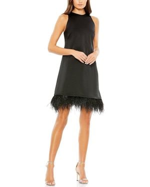 Mac Duggal Feathered Hem High Neck Sleeveless A Line Dress - Black