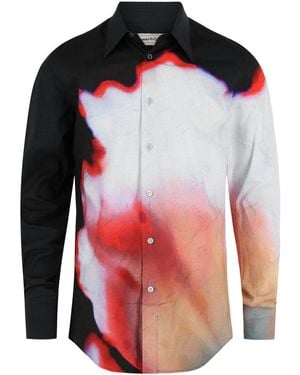 McQueen Solarized Floral Print Button Up Shirt - Red