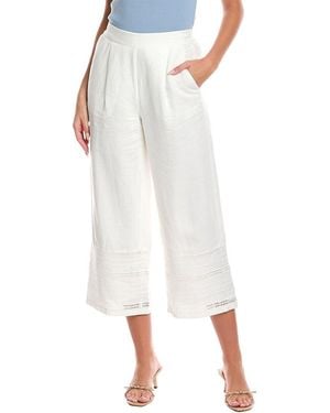 Tahari Embroidered Linen-Blend Pant - White