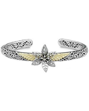 Samuel B. 18k & Silver Filigree Flower Bangle Bracelet - White