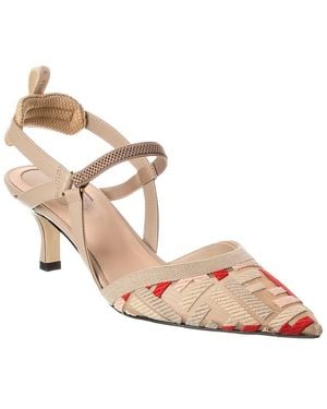 Fendi Ff Colibri Lite Medium Mesh & Leather Slingback Mule - Pink