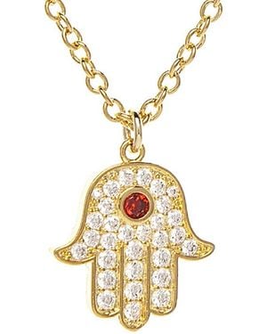 Rivka Friedman 18k Plated Cz & Crystal Hamsa Necklace - Metallic