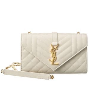 Saint Laurent Envelope Small Leather Wallet On Chain - Natural