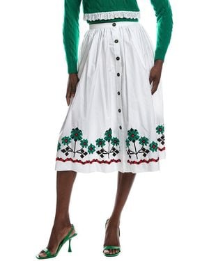 Miu Miu Embroidered Poplin Midi Skirt - White