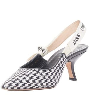 Dior Cotton 2019 J'A Houndstooth Slingback Pump (Authentic Pre- Loved) - White