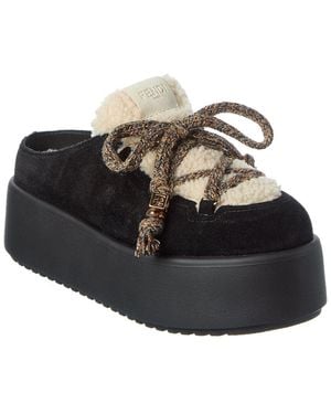 Fendi Dnu Pack Apres Chic Suede & Shearling Sabot Mule - Black