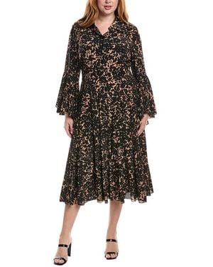 Michael Kors Bell-Sleeve Silk Midi Dress - Black