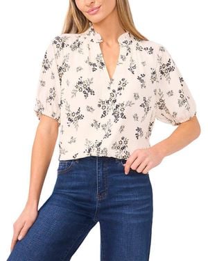 Cece Ruffle Neck Raglan Seam Split Neck Blouse - Blue