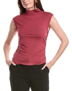 Tahari Mock Neck Ruched Top - Red