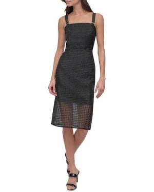 DKNY Circle Organza Eyelet Midi Dress - Black