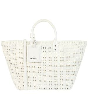 Balenciaga Bistro S Basket Leather Top Handle Bag - White