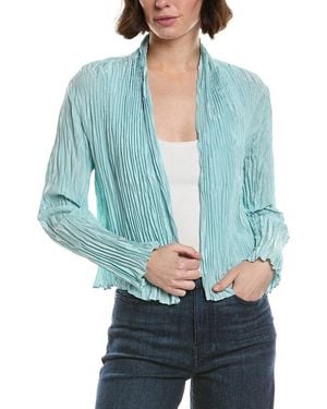 Eileen Fisher Crinkled High Collar Silk Jacket - Blue