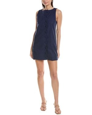 JLuxe Scallop Placket Linen-Blend Shift Dress - Blue