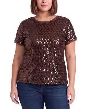 Anne Klein Plus Sequin Mesh Banded T-Shirt - Red