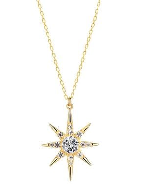 Gabi Rielle 14k Over Silver Cz Starburst Necklace - Metallic