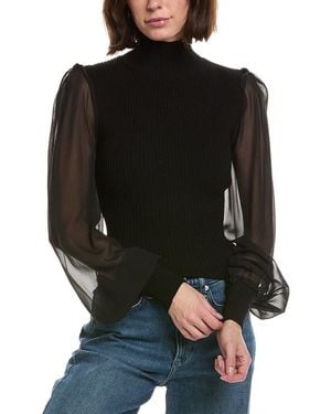 FRAME Frame The Sheer Sleeve Wool & Silk Top - Black