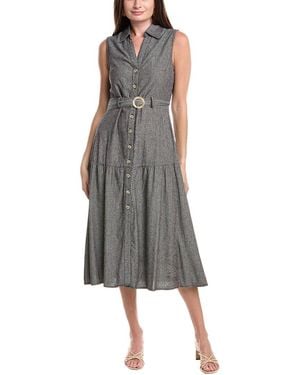 Nicole Miller Jade Linen-Blend Midi Dress - Grey