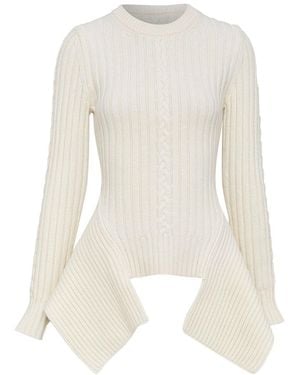 McQueen Asymmetric Drape Peplum Sweater, Size Int (Authentic Pre- Loved) - White