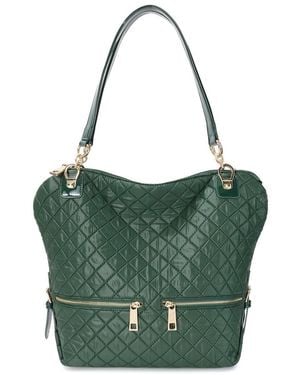 Tiffany & Fred Paris Quilted Woven Nylon & Patent Tote - Green