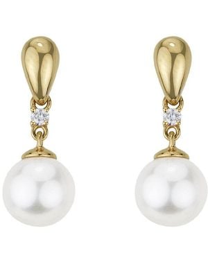 Pearls 14k Diamond 0.06 Ct. & 8mm Pearl Drop Earrings - Metallic