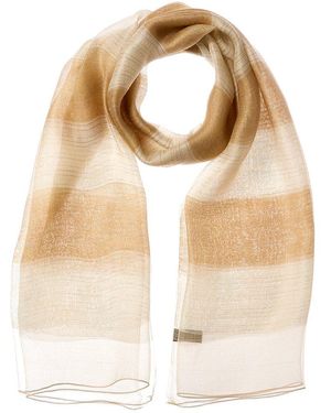 Saachi Shimmering Striped Silk & Wool-Blend Scarf - Natural