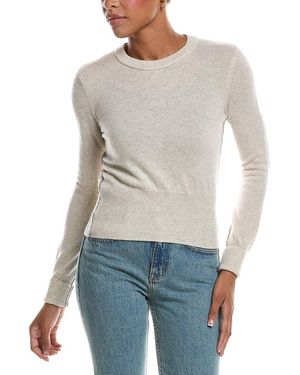 Autumn Cashmere Contrast Side Seam Crewneck 100% Cashmere Jumper - Blue