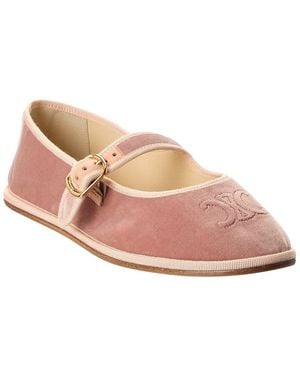 Celine Eve Triomphe Velvet Ballerina Flat - Pink