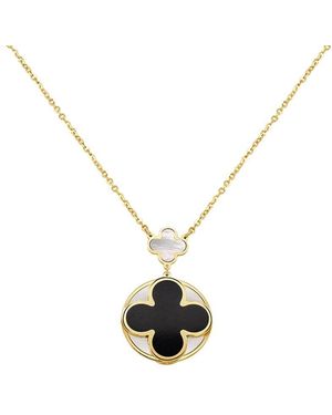 Italian Gold 14K Gemstone Clover Pendant - White